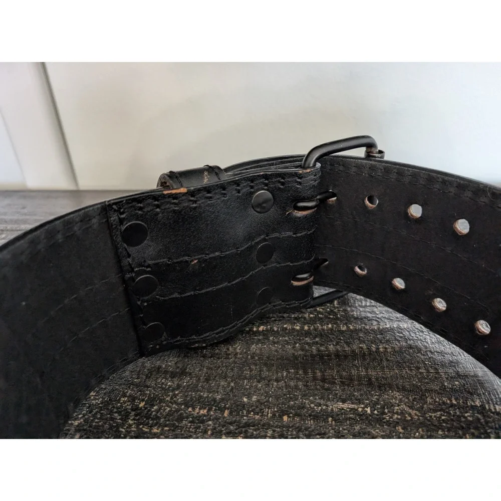 Gymreapers 6mm Weightlifting Black Leather Belt With Double Prong Buckle Large